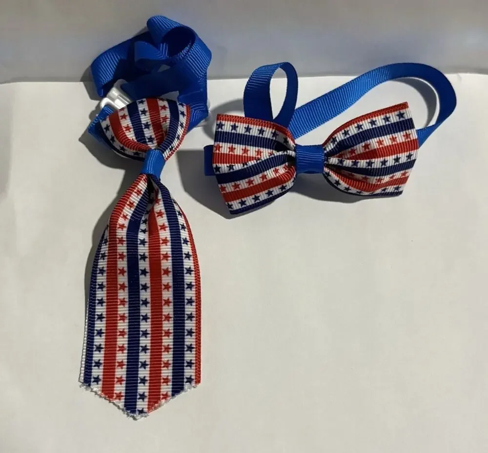 Bow Tie Necktie Set  250th July 4th USA Flag Stars Stripes RWB   Dog Cat  7